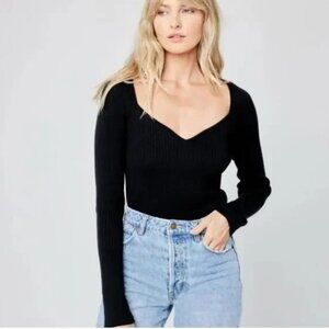 L*SPACE Camryn Ribbed Sweater Top | Size S | NWT | Black Fitted Long Sleeve